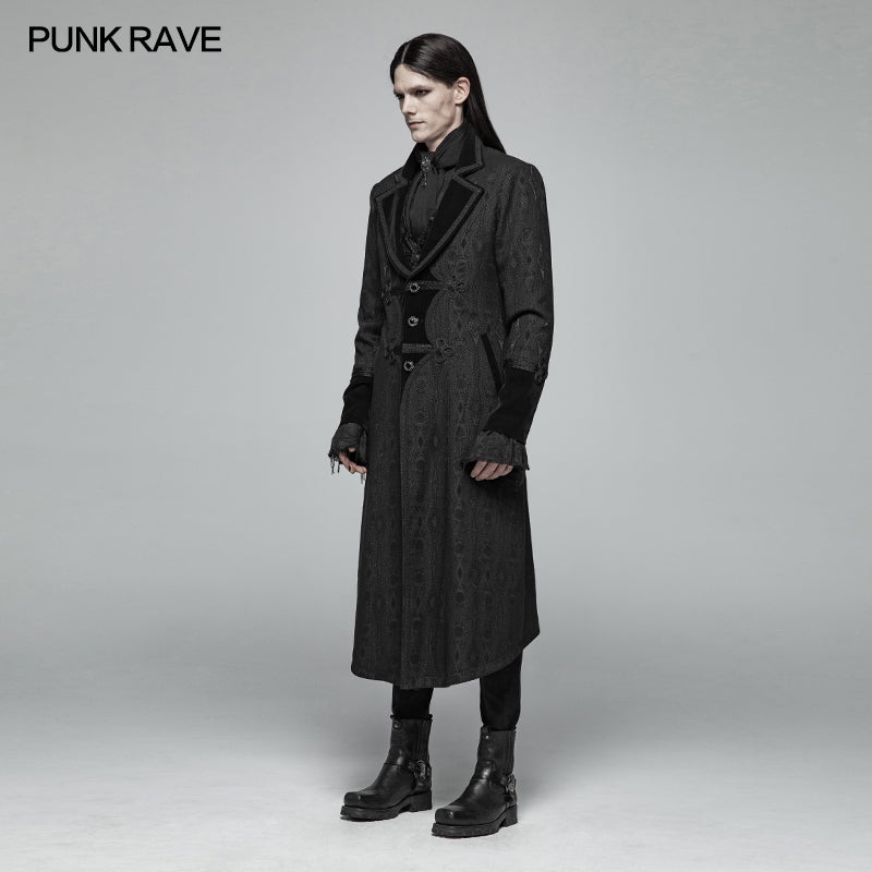 WY-1010 Men Goth Vampire Master Mid-length Jacket V-neck Long Sleeve Coat