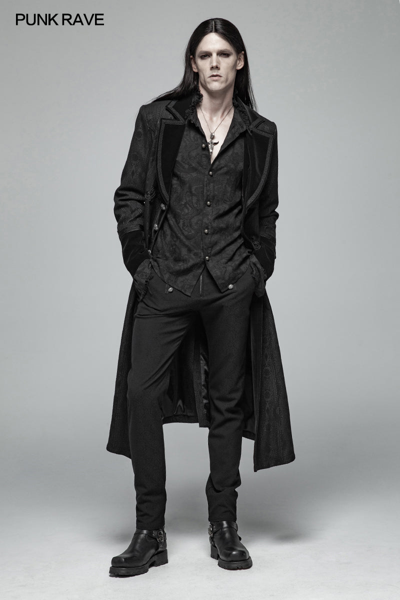 WY-1010 Men Goth Vampire Master Mid-length Jacket V-neck Long Sleeve Coat