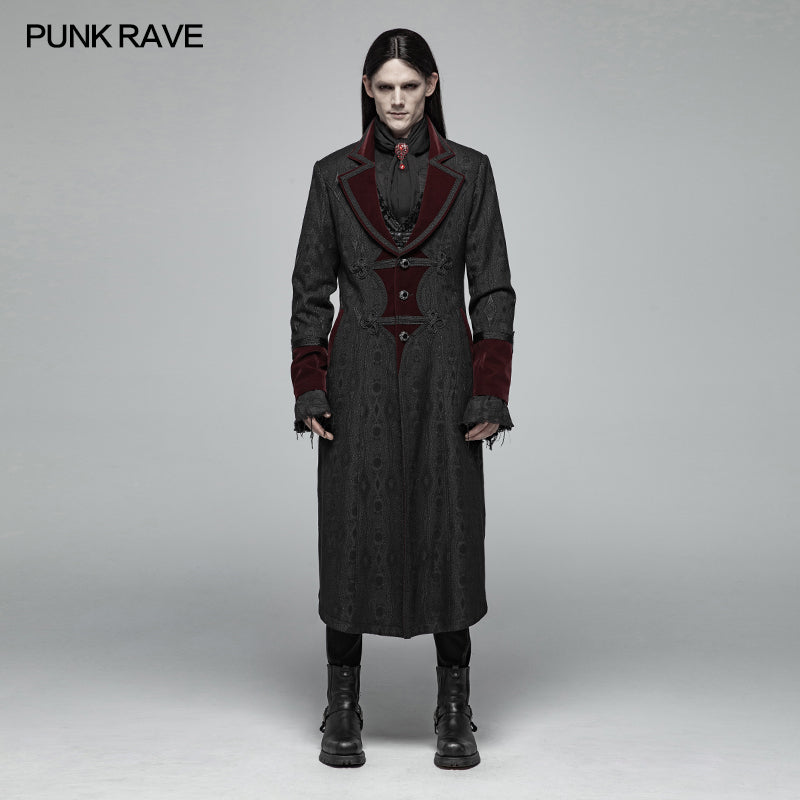 WY-1010 Men Goth Vampire Master Mid-length Jacket V-neck Long Sleeve Coat