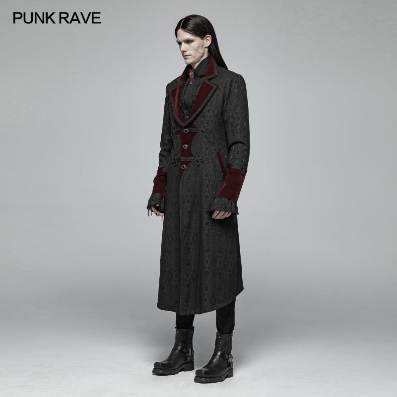 WY-1010 Men Goth Vampire Master Mid-length Jacket V-neck Long Sleeve Coat