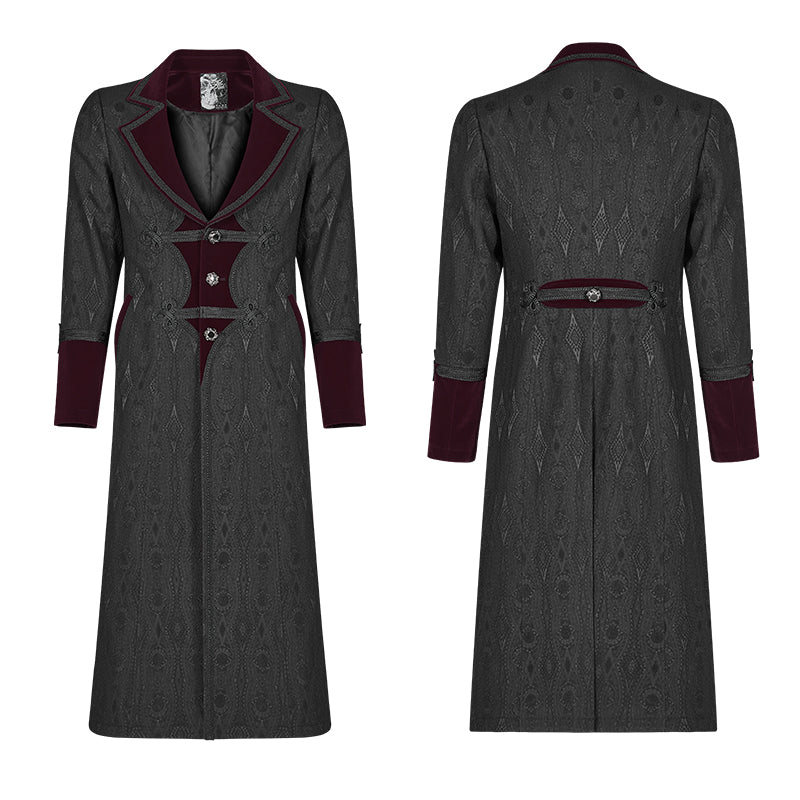 WY-1010 Men Goth Vampire Master Mid-length Jacket V-neck Long Sleeve Coat