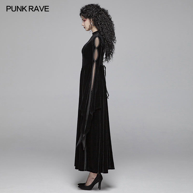 WQ-406 Gothic Women Double Layer Sleeve Long Velvet Dress