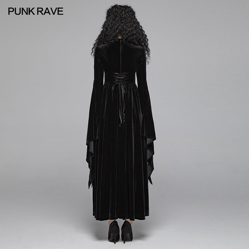 WQ-406 Gothic Women Double Layer Sleeve Long Velvet Dress