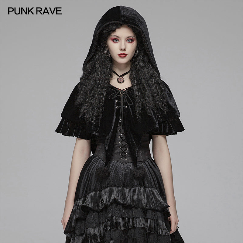 WLY-092 Lolita Velvet Short Hooded Loose Cloak With Cute Wooly Balls
