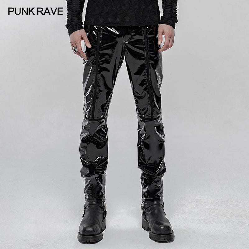 WK-431PCM Punk Mechanical Patent pu Leather Trousers