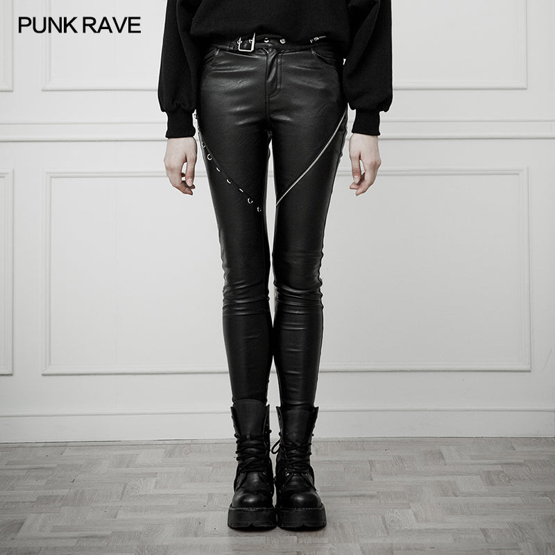 OPK-251 Heavy Industry Asymmetric Metal Design Skinny PU Pants