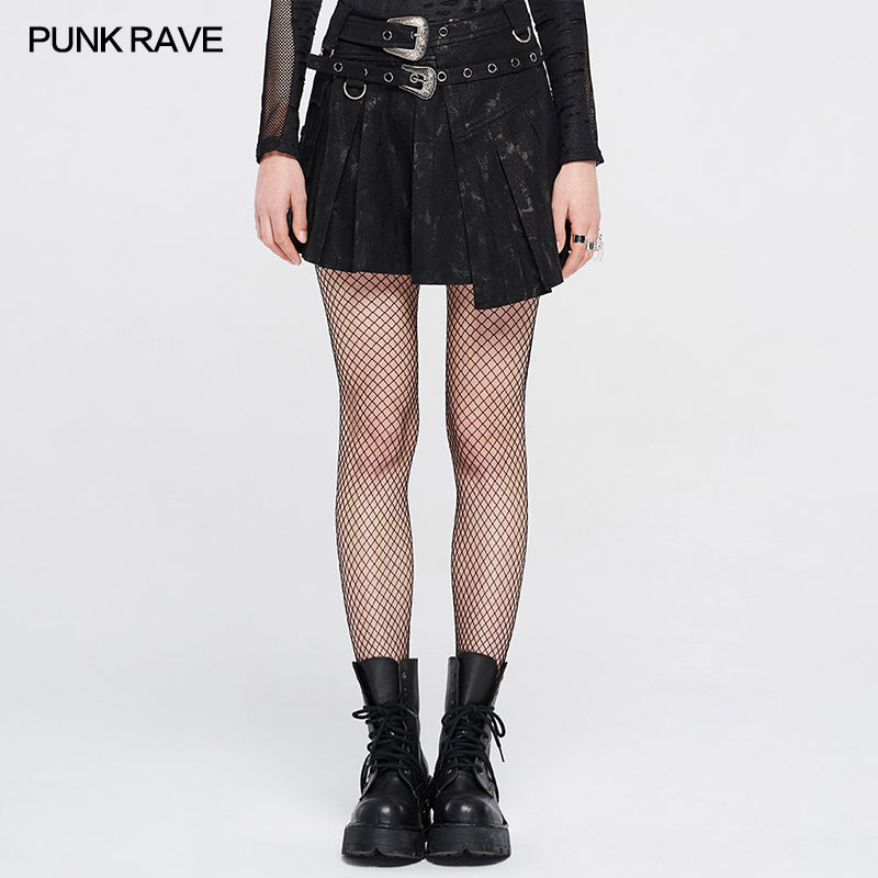 WQ-475DQF 2021 Irregular Patterns Punk Skirt With Buckle