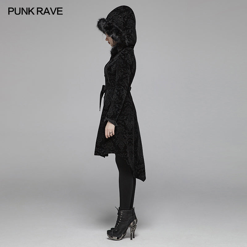 WY-1054 Gothic Pattern Medium Long Coat With Pointed Hat For Women
