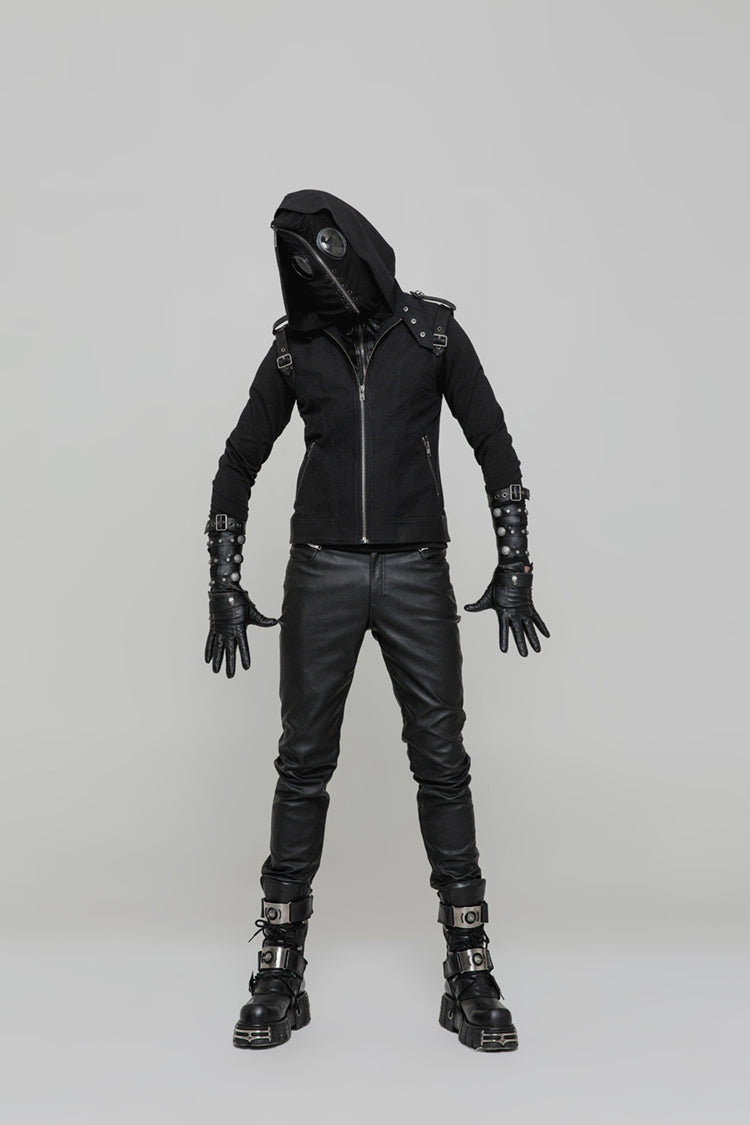 WS-256 Men Hollow-out Leather Adjustable Punk Gloves