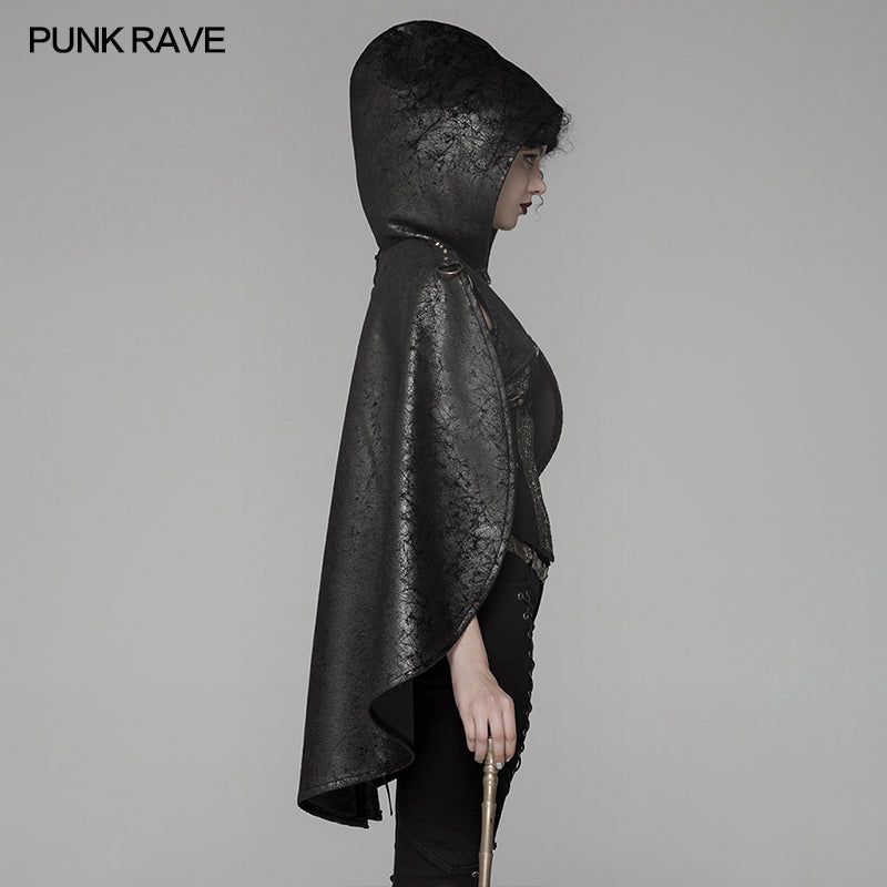 WY-1051 Steam Punk Leather PU Hooded Short Cloak With Lace-up Back