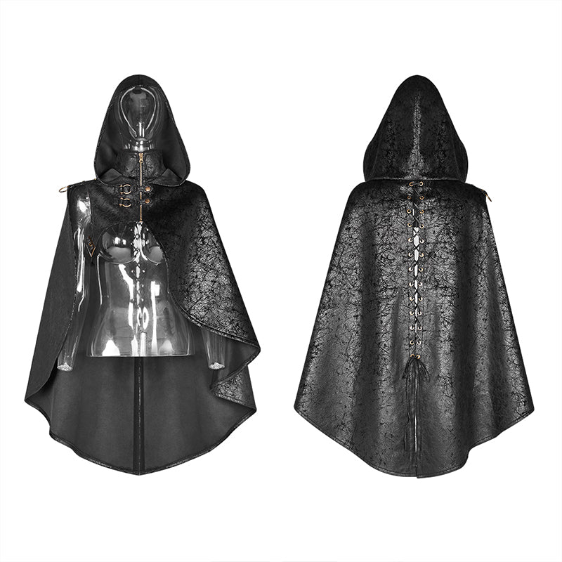 WY-1051 Steam Punk Leather PU Hooded Short Cloak With Lace-up Back