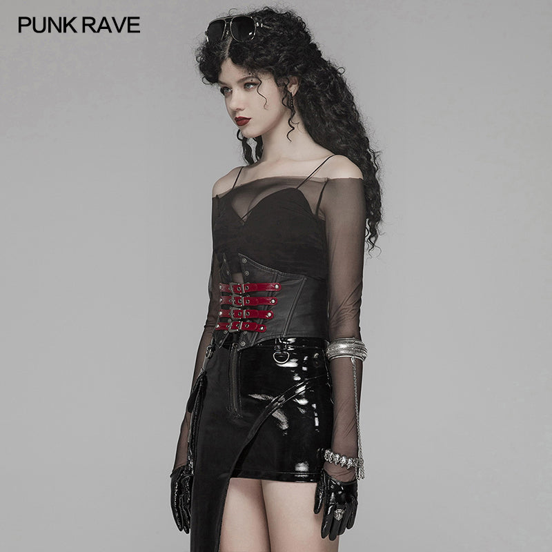 WS-310 PUNK Women PU Leather Corset With Metal Adjustment Buckle