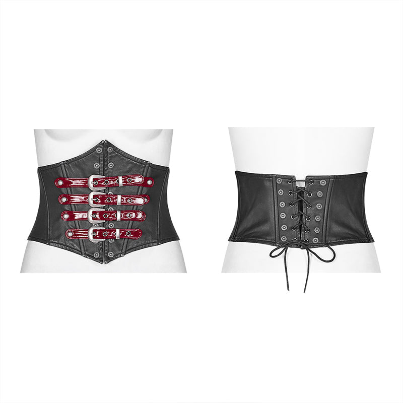 WS-310 PUNK Women PU Leather Corset With Metal Adjustment Buckle