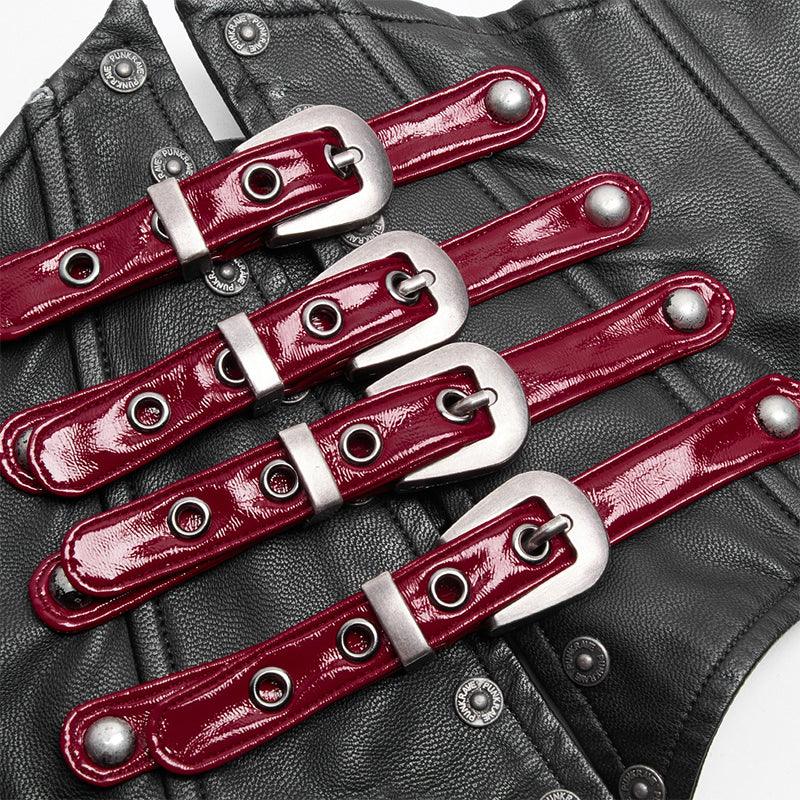 WS-310 PUNK Women PU Leather Corset With Metal Adjustment Buckle