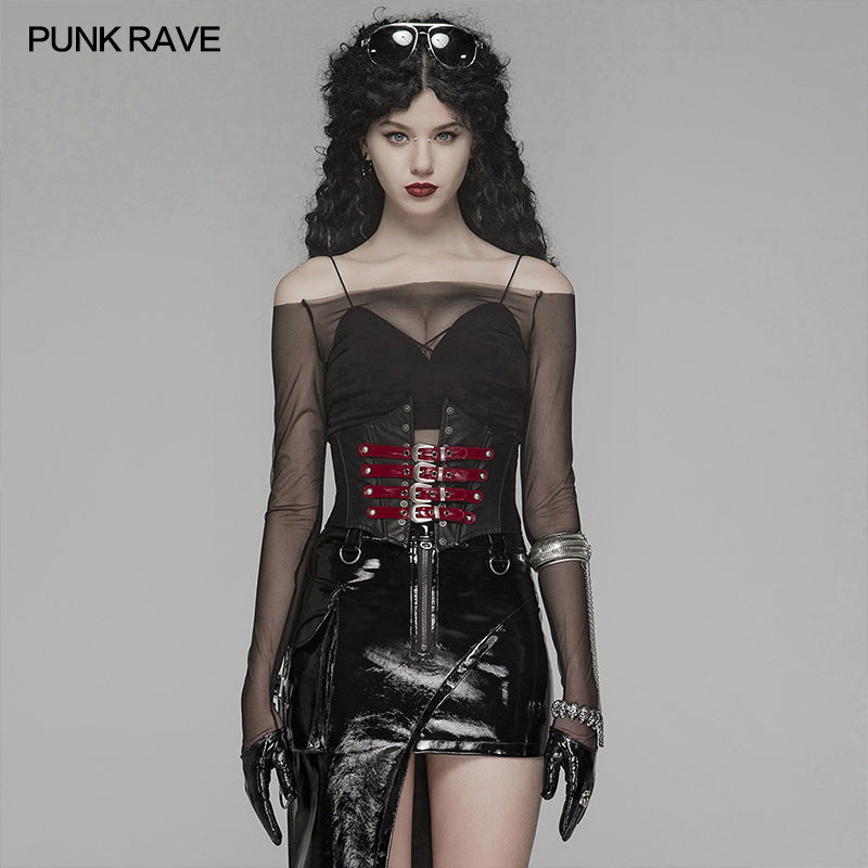 WS-310 PUNK Women PU Leather Corset With Metal Adjustment Buckle