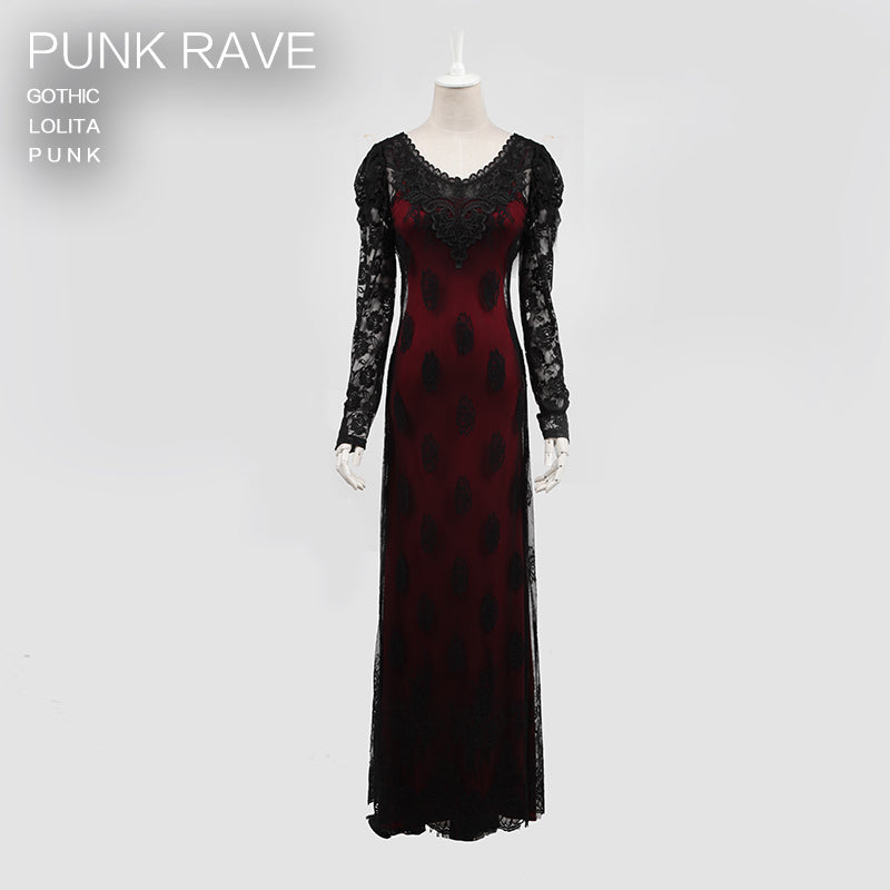 Q-223 black Sexy Lace Two-piece Long Evening Gothic Dresses