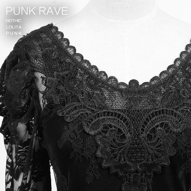 Q-223 black Sexy Lace Two-piece Long Evening Gothic Dresses