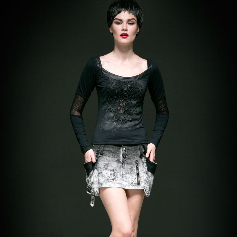 Q-240 Steampunk Grey Denim Mini Skinny Punk Skirt