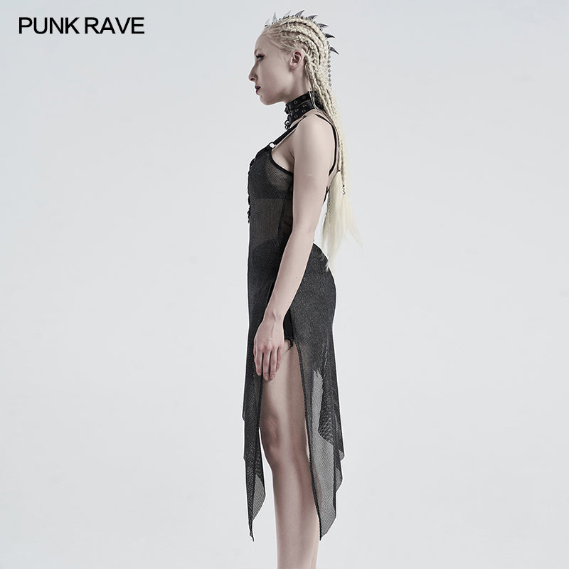 WQ-495LQF Punk daily perspective silver mesh camisole