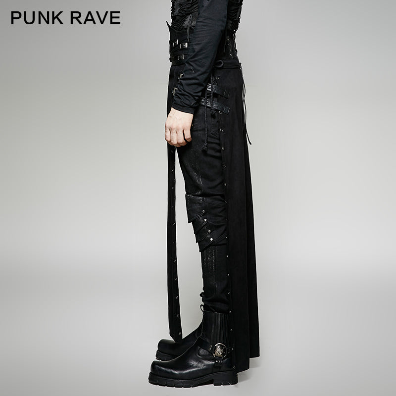 PUNK RAVE man black half skirt Q-298M