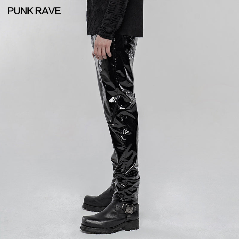 WK-431PCM Punk Mechanical Patent pu Leather Trousers