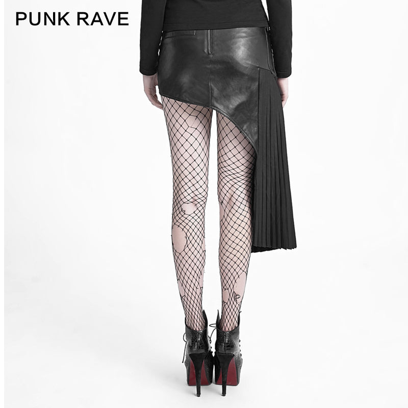 Q-274 Original Asymmetrical Sexy Pleated Leather Micro Mini Punk Skirt