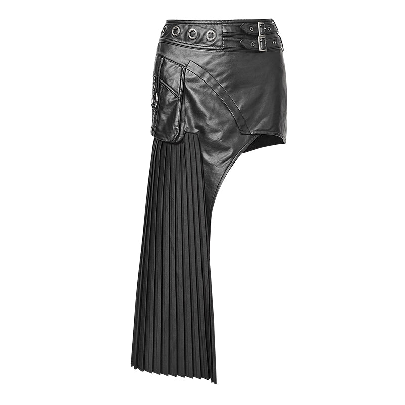 Q-274 Original Asymmetrical Sexy Pleated Leather Micro Mini Punk Skirt