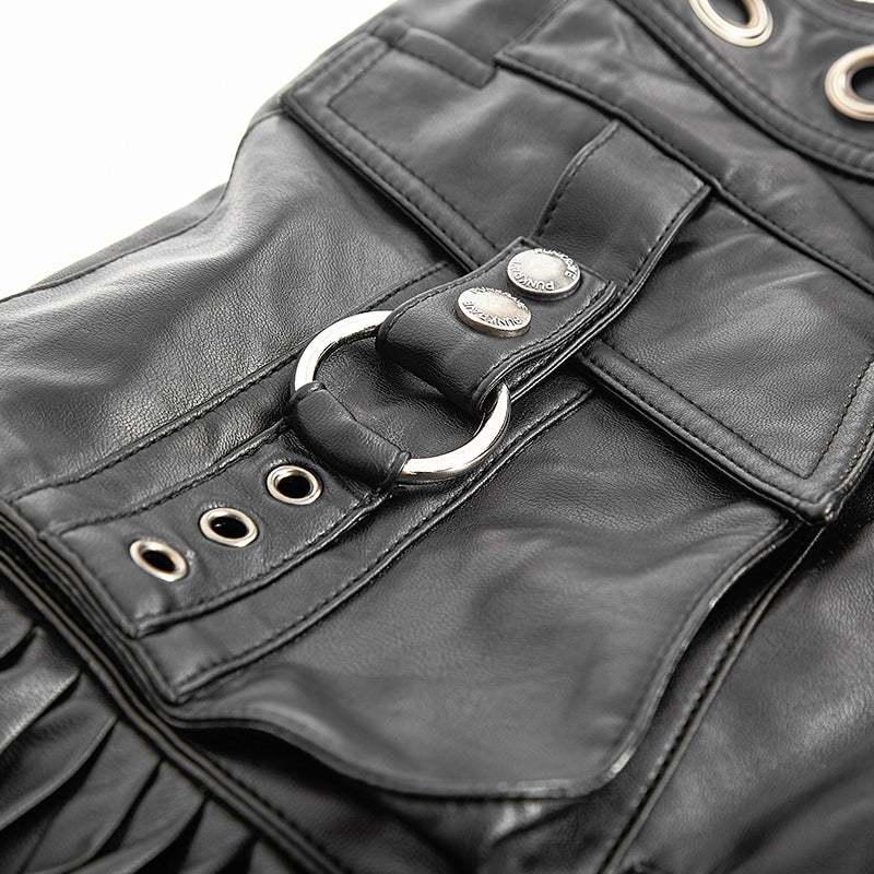 Q-274 Original Asymmetrical Sexy Pleated Leather Micro Mini Punk Skirt