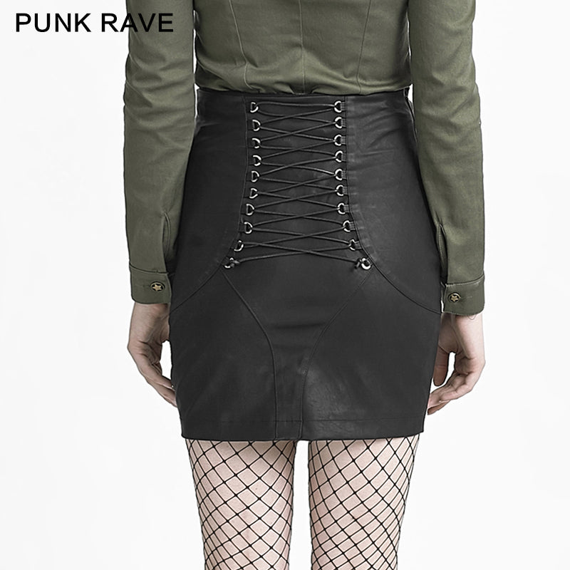 Q-279 black Skinny Simple High Waist Leather Fancy Punk Skirt