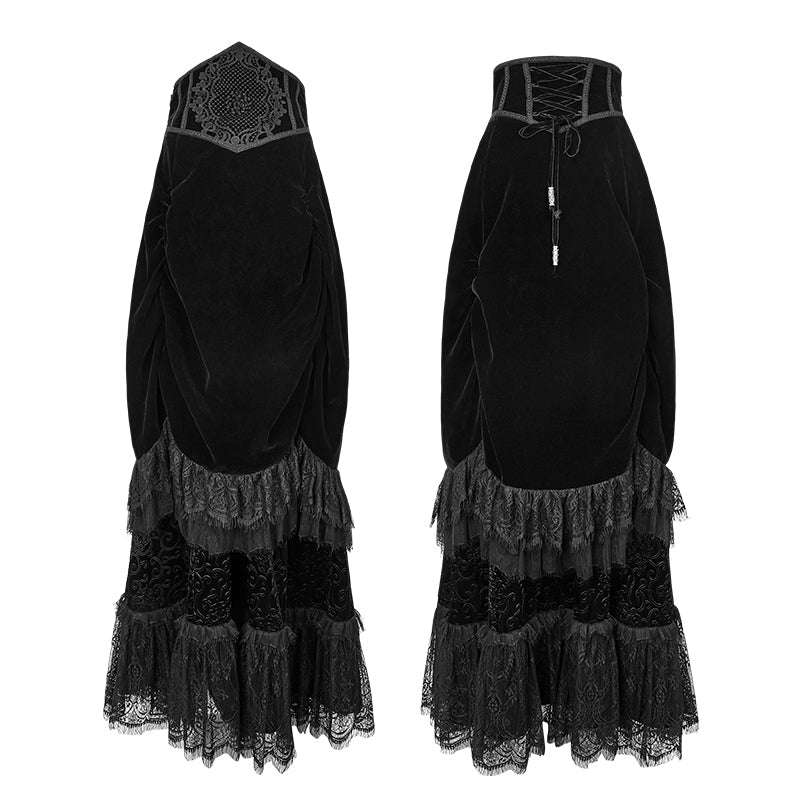Q-281 black Velvet And Lace Palace Big Swing Long Gothic Skirt