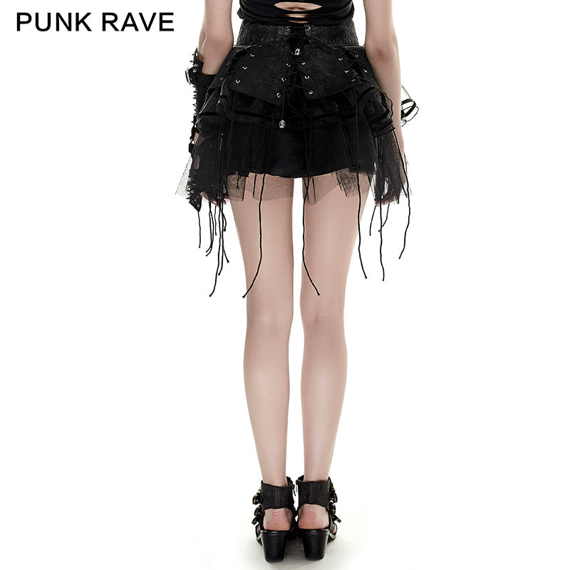 Q-284 Spiky Mesh Two-piece Punk Skirt With Straps
