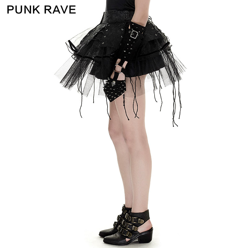 Q-284 Spiky Mesh Two-piece Punk Skirt With Straps