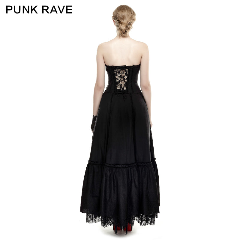 Q-292 black Linen Lace Backless Sexy Strapless Evening Gothic Dress