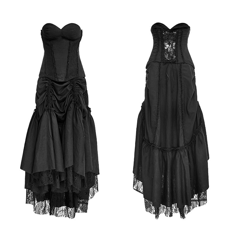 Q-292 black Linen Lace Backless Sexy Strapless Evening Gothic Dress