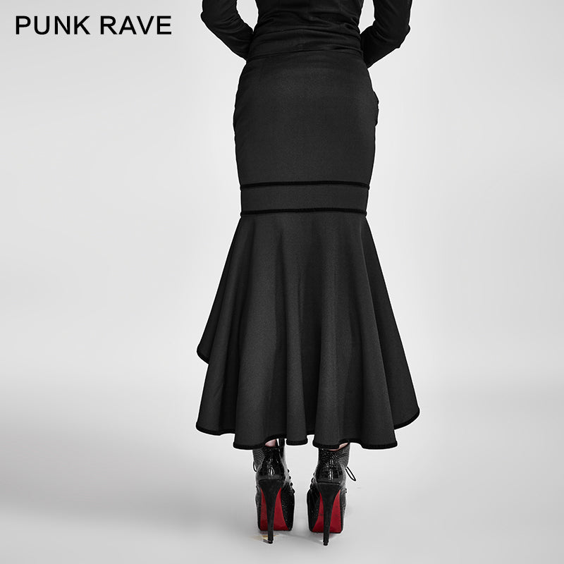 Q-293 black Military Slit Flishtail Slim Fitting Half Long Punk Skirt