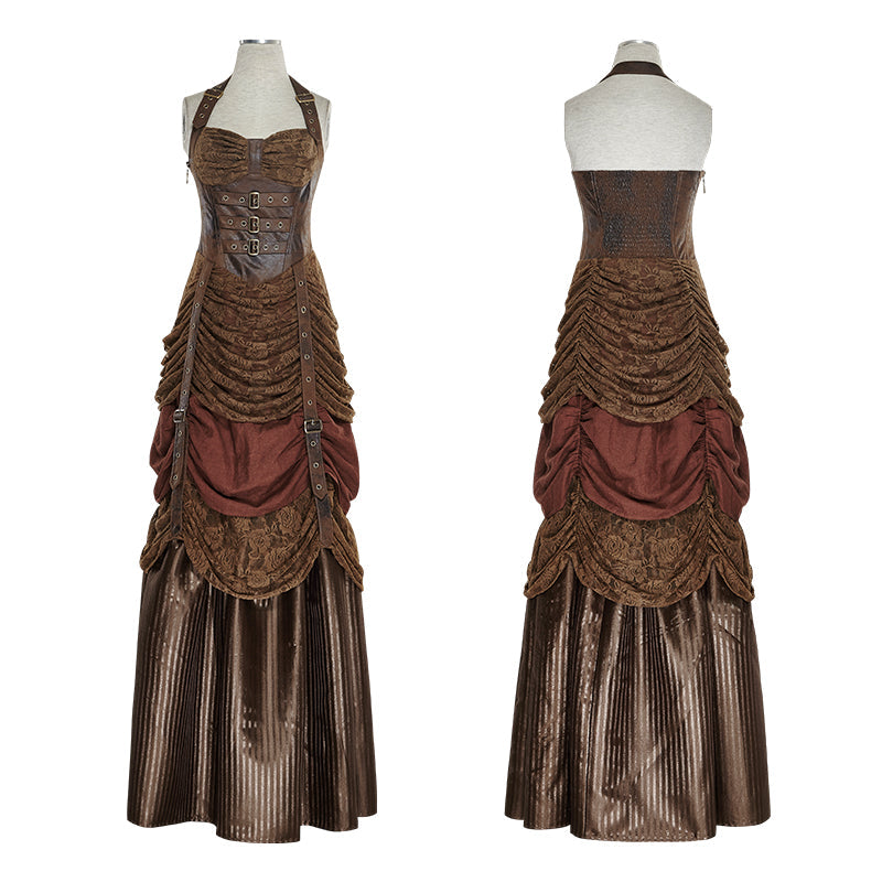 Q-295 Gorgeous Ruched Ball Gown Full-length Evening Punk Dress