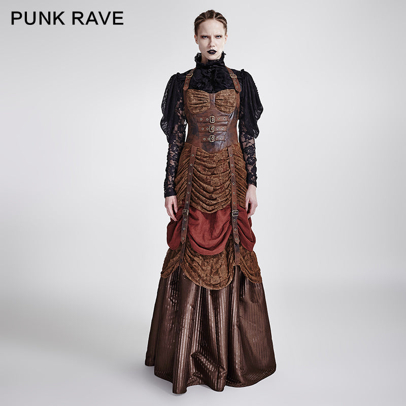 Q-295 Gorgeous Ruched Ball Gown Full-length Evening Punk Dress