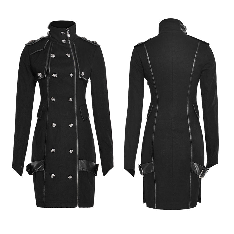 Q-300 black High Collar Long Sleeves Skinny Military Punk Dress