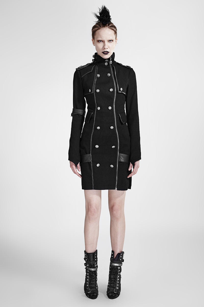 Q-300 black High Collar Long Sleeves Skinny Military Punk Dress
