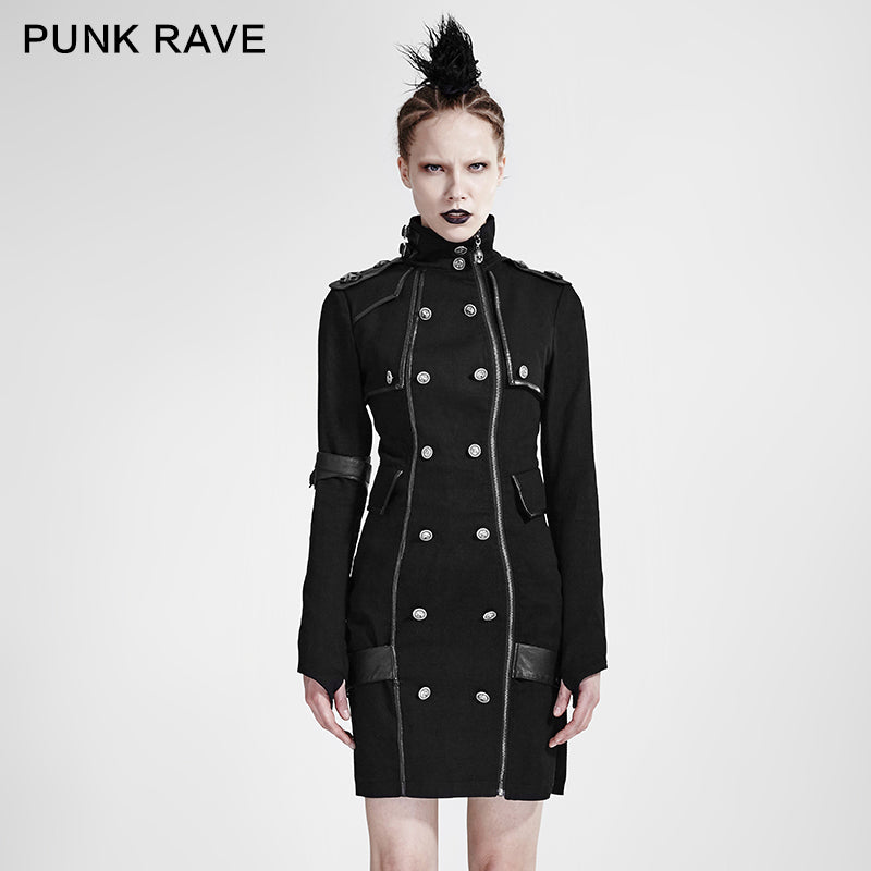 Q-300 black High Collar Long Sleeves Skinny Military Punk Dress