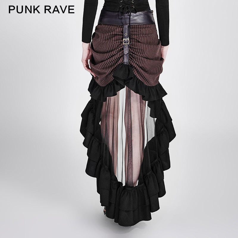 Q-302 Fancy Design Stripe Woven Fabric Transparent Mesh Punk Skirt