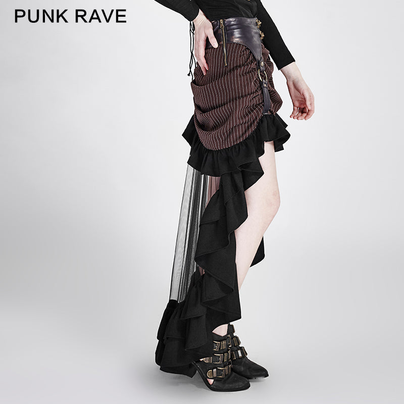 Q-302 Fancy Design Stripe Woven Fabric Transparent Mesh Punk Skirt
