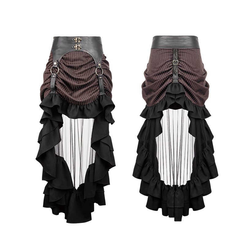 Q-302 Fancy Design Stripe Woven Fabric Transparent Mesh Punk Skirt
