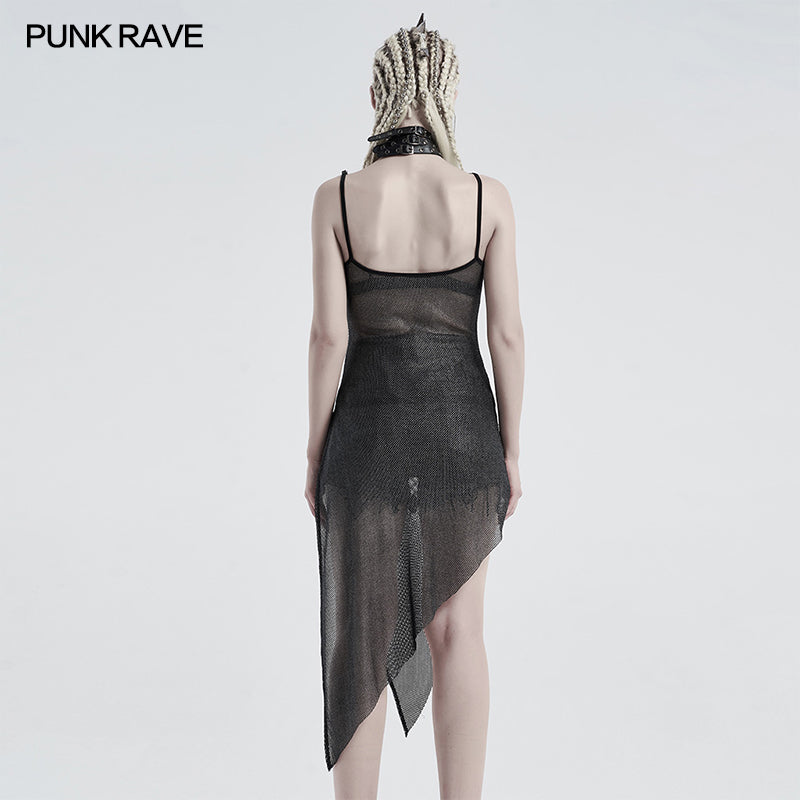 WQ-495LQF Punk daily perspective silver mesh camisole
