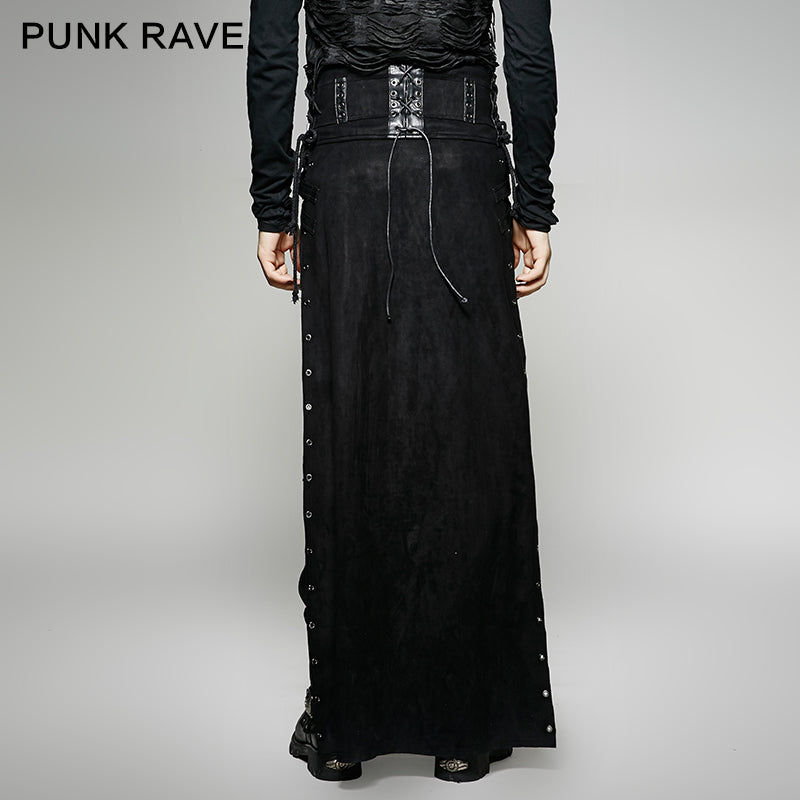 PUNK RAVE man black half skirt Q-298M