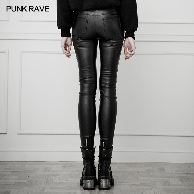 OPK-251 Heavy Industry Asymmetric Metal Design Skinny PU Pants