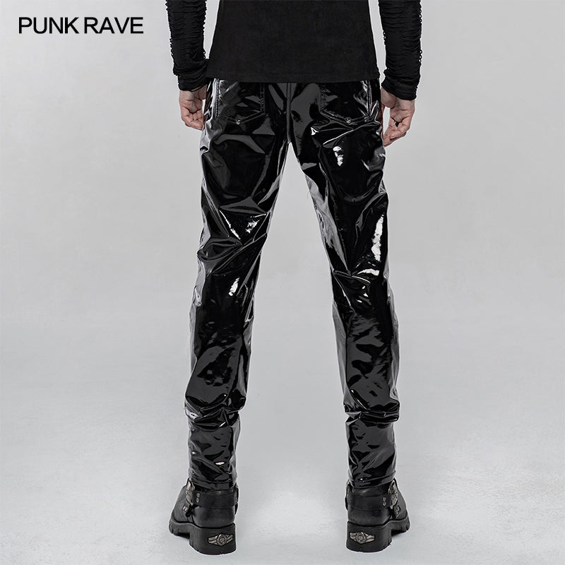 WK-431PCM Punk Mechanical Patent pu Leather Trousers