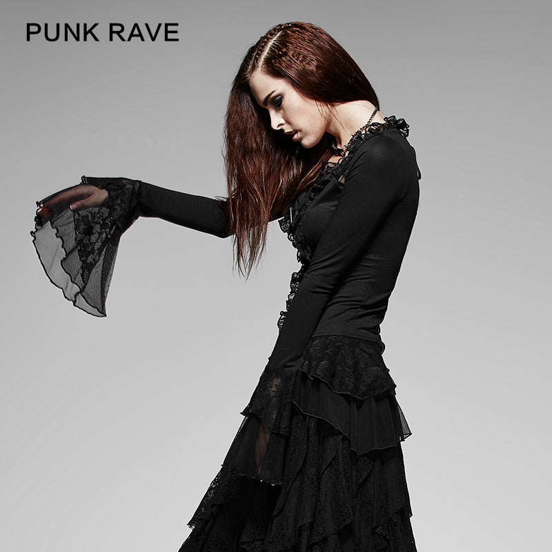 T-189 Hot Sale Flare Long Sleeve Casual Western Gothic Shirt