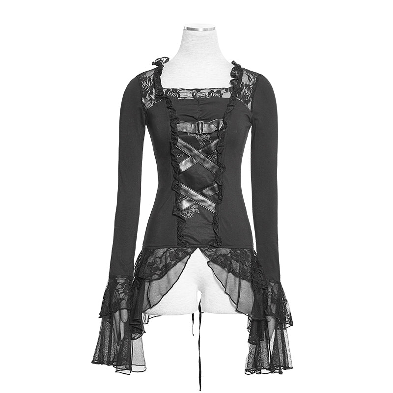 T-189 Hot Sale Flare Long Sleeve Casual Western Gothic Shirt