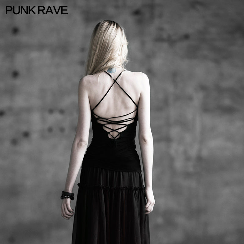 T-296 Cotton Sleeveless Sexy Open Back Elegant Fashion Punk Vest